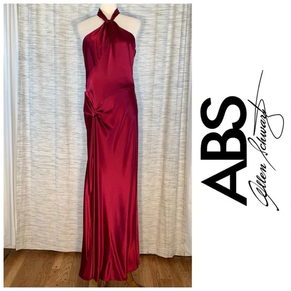 ABS by Allen Schwartz Dark Red Halter Gown - Picture 2 of 16
